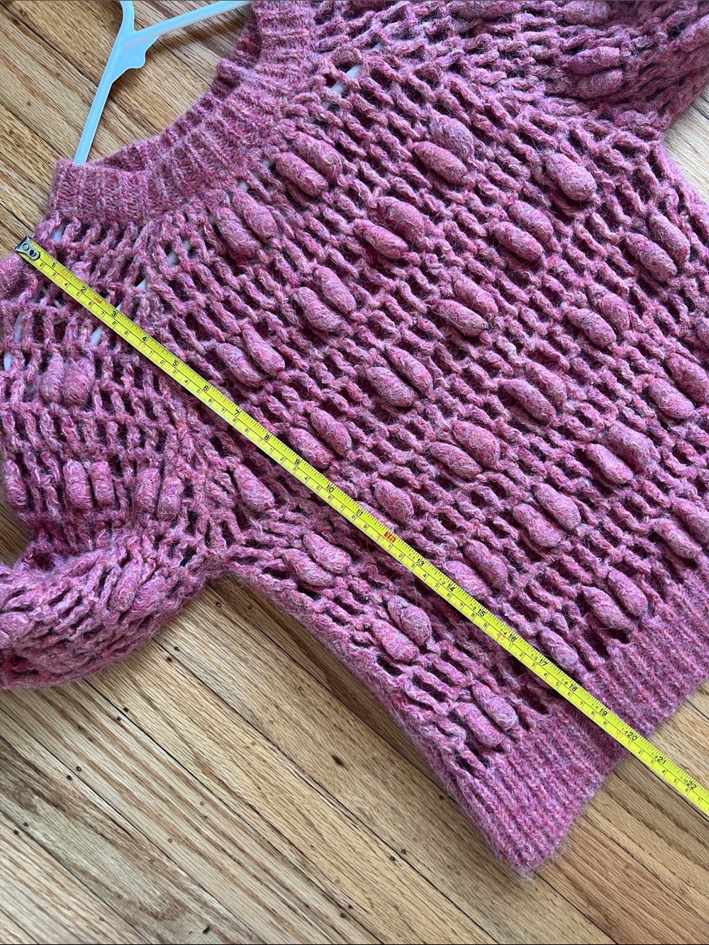 AMO Denim Jane Raglan Crochet Knit Sweater Luminous Pink Medium - Picture 7 of 9